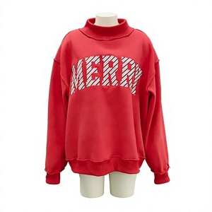 Wholesale Custom <b>Women</b> <b>Christmas</b> <b>Sweatshirt</b> Red Mock Neck Oversized Merry Letter Patchwork Fleece Pullover Manufacturer Applique - Product Image 4