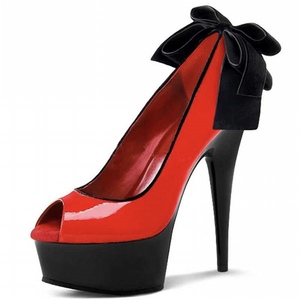 รองเท้าส้นสูงแบบเปิดนิ้วเท้าประดับมุกสีแดงสำหรับผู้หญิง - Product Image 4