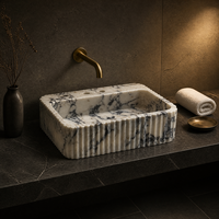 Lavabo en marbre Calacatta Viola poli, à montage irrégulier, avec drain à trou unique, pour salle de bain d'hôtel
