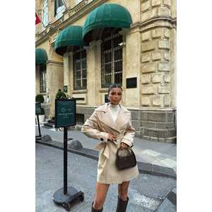 Women's <b>Vintage</b> <b>Trench</b> <b>Coat</b> Hosanna Cream Double Breasted Print Decoration Waterproof Denim Cotton for Spring Autumn/Winter - Product Image 4