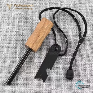 Wooden Handle Ferrocerium Rod <b>Fire</b> Starter Outdoor Survival <b>Tool</b> Metal Stick With Leather Strap - Product Image 2