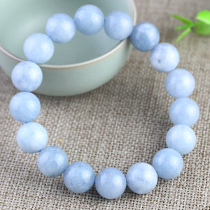 Quartzite Imitation Aquamarine Chalcedony <b>Bracelet</b> 12Mm <b>Ball</b> Shape Gray Blue Stone Crystal Jewelry For Men Women Couples - Product Image 1