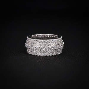 แหวนฮิปฮอปแบบ Eternity Band ชุบทองคำขาว 925 ประดับเพชร VVS Moissanite 5 แถว ระดับ GRA สไตล์แร็ปเปอร์ หรูหรา ระยิบระยับ - Product Image 3