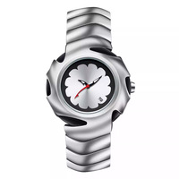 Montre à quartz pour homme, design irrégulier, bracelet en alliage, cadran floral en relief, verre minéral 40 mm, affichage numérique, unique