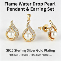 Ensemble de bijoux YILUN en argent 925 plaqué or, collier + boucles d'oreilles, forme de flamme, goutte d'eau, perle d'eau douce, bijoux tendance pour femmes