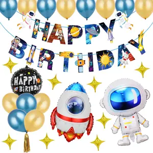 Astronaut themed birthday balloon set Astronaut rocket ship aluminum film balloon birthday party arrangement