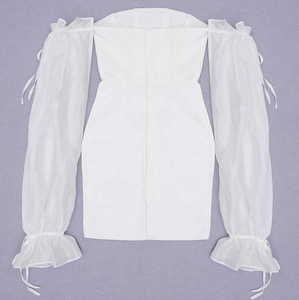 Vestido Casual Ajustado Blanco con Hombros Descubiertos de Moda <span class=keywords><strong>Sexy</strong></span> MANNI - Vetements-femme-chic - Product Image 6