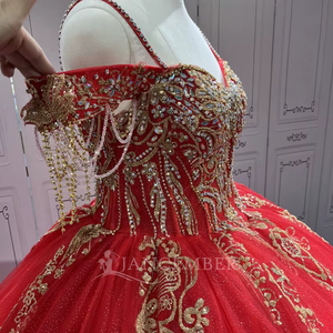 Robes de Quinceanera rouges pour fille Tassesl plissé sur l'épaule Princesse Rojo personnaliser Miss Xv Vestido De Anos Lsmu137 - Product Image 5