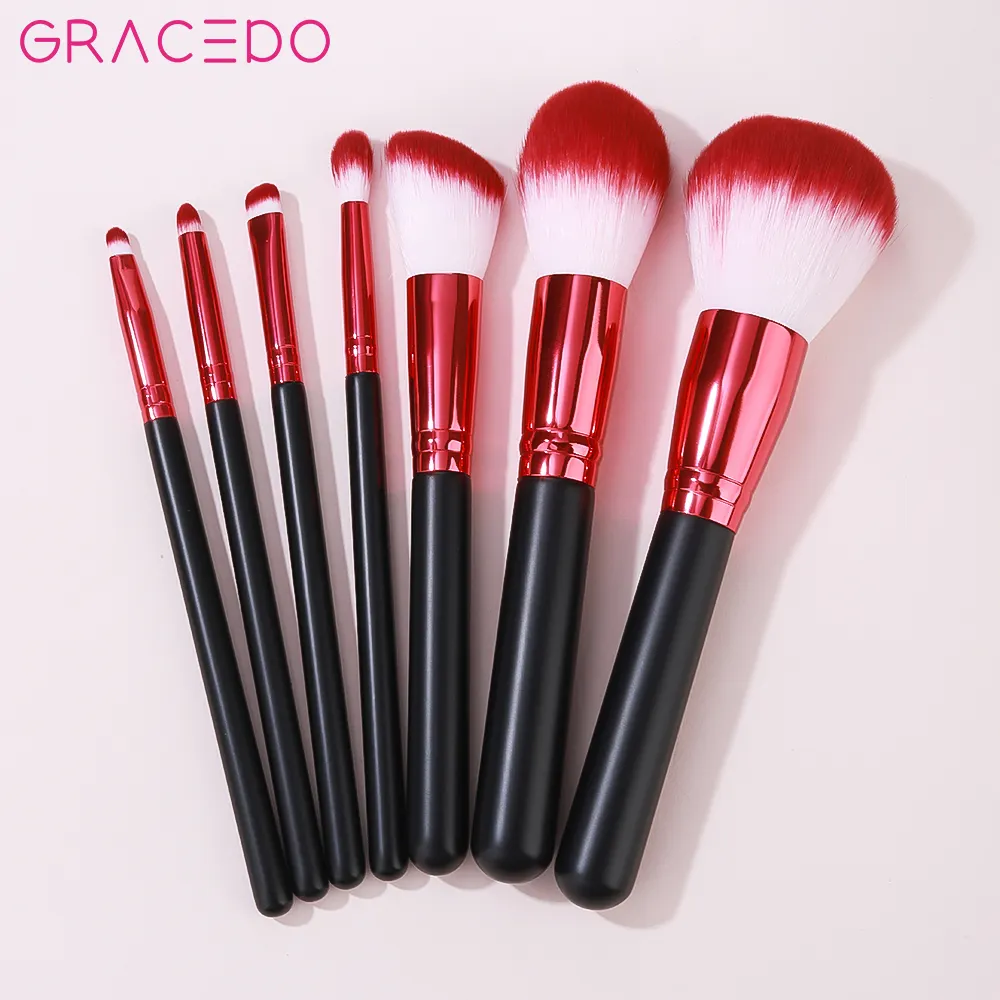 GRACEDO GR009 RTS 7 ชิ้นแปรงแต่งหน้าต่ํา MOQ สีแดงสีดําขายส่งที่กําหนดเองแหล่งโรงงานคุณภาพสูงชุดแปรงแต่งหน้า