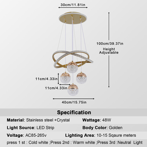 Lampu Gantung LED 3 Warna USA Stock Golden Aluminum Iron 100cm dengan Kawat yang Dapat Diganti untuk Dekorasi Dalam Ruangan - Product Image 5