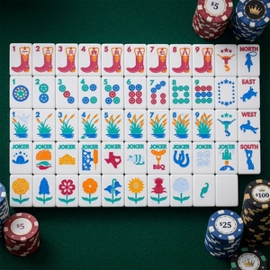 Juego de Mahjong Americano de Lujo Serie Texas - Fichas Acrílicas Resistentes y Ecológicas con Diseño Lone Star Flair Mesquite Blanco - Product Image 1