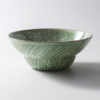 Bol en porcelaine premium de 8 pouces à rebord large, glaçure réactive verte, pour nouilles, vaisselle de table haut de gamme, restaurant commercial