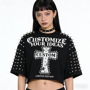 Camiseta Gráfica de Alta Calidad, Estilo Vintage, Lavado Ácido, 280 g/m², para Hombre, con Pedrería, Corte Recto - Product Image 2