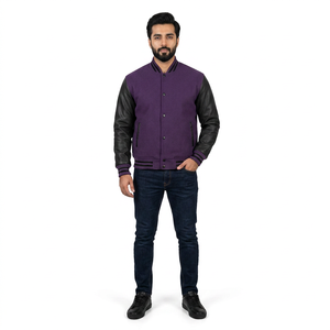 Veste universitaire de baseball tendance pour homme, en laine violette respirante, avec fermeture boutonnée recouverte, idéale pour l'hiver - Product Image 1