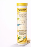 Comprimés effervescents Calcium Zinc Vitamine D3 saveur citron sans sucre pour la santé osseuse des adultes, usage quotidien, paquet de 20 comprimés (1 comprimé)