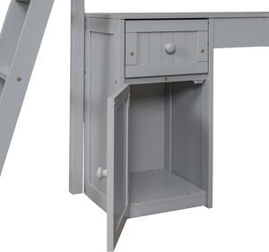 Bằng Gỗ Đôi Kích Thước Loft Giường Với Bàn Kệ Tủ Và Thang Cao Loft Giường Khung W/Hộ Lan Tôn Sóng Cho Thanh Thiếu Niên Người Lớn Phòng Ngủ - Product Image 4