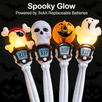 Baguettes lumineuses LED d'Halloween : Crâne, Citrouille, Fantôme, Pirate – Bâtons lumineux effrayants et rotatifs pour enfants – Accessoires de fête d'Halloween