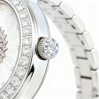 Montre-bracelet pour femme de luxe avec un ensemble de diamants, pierre précieuse rose, cadran en nacre, personnalisable, en acier inoxydable