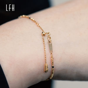 Pulsera de Cadena de Bolas de Oro de 18k, Brazalete Sólido de 1.3MM con Cuentas Redondas, Pulsera de Oro Real Au750 de 18k - Product Image 2