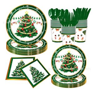 Ensemble de vaisselle jetable de Noël avec assiettes, gobelets et serviettes en papier à motif d'arbre pour les fêtes de fin d'année - Product Image 1