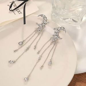 Pendientes Largos con Borla y Diamantes Incrustados en Plata, Pendientes de Aro Modernos y Elegantes, Versátiles y Exagerados - Product Image 6