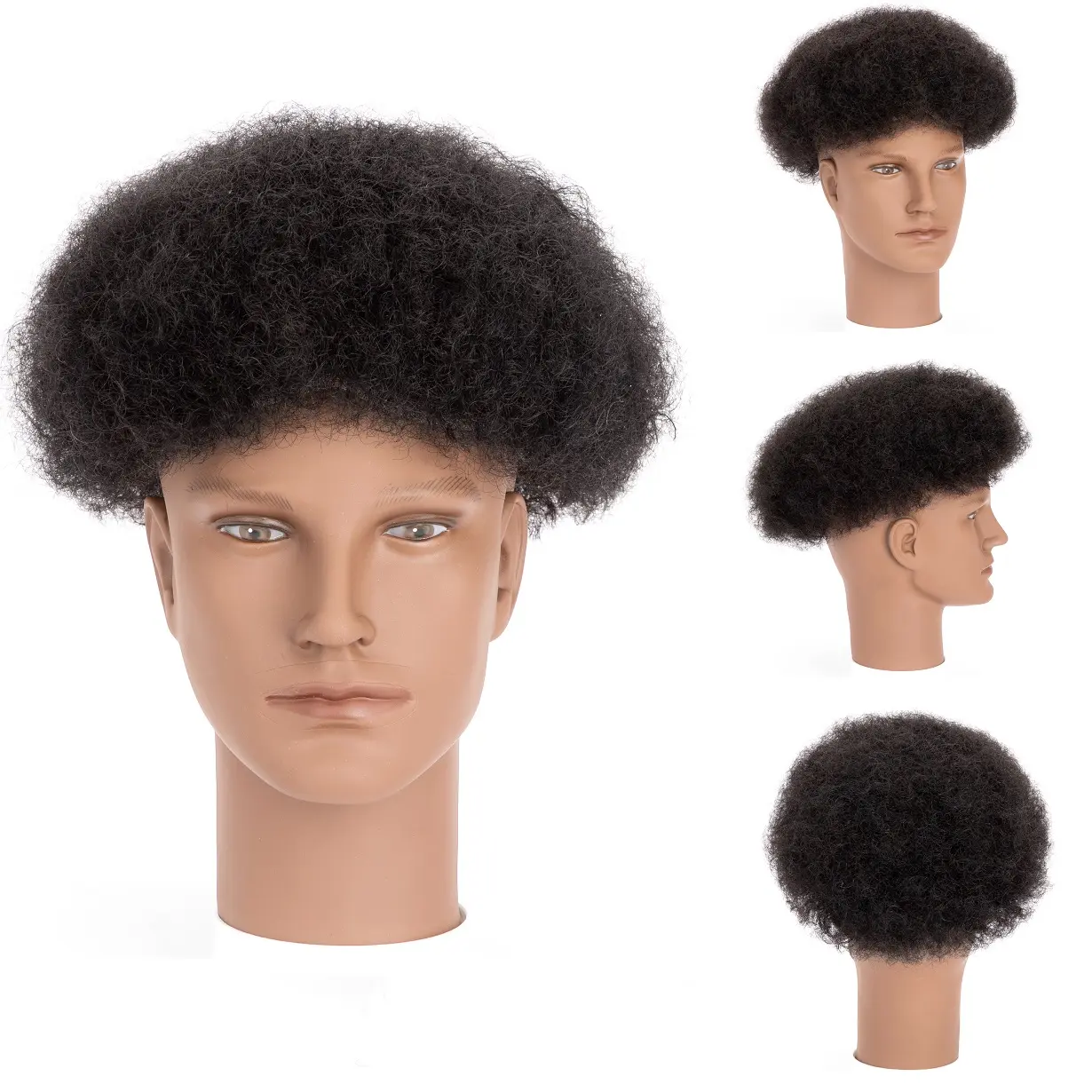 BLT Venta caliente 4mm indio cabello humano reemplazo pelucas hombres 8*10 Afro completo Mono encaje rizado onda pelo tupés para hombres negros