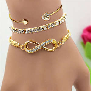 SL164 Novedad Set de 3 Pulseras Ajustables de Moda para Mujer con Patrón de Infinito y Número 8, Chapadas en Oro con Zirconia - Product Image 5