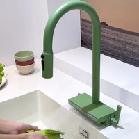 Robinet de cuisine moderne vert chaud/froid en acier inoxydable 304 avec cartouche céramique, pulvérisateur argenté électroplaqué, rotation à 360 degrés, extractible