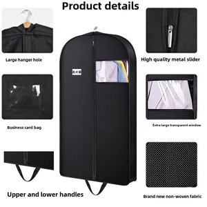 Housse de costume suspendue anti-poussière réutilisable en non-tissé noir 75g, extra large, avec fenêtre, poche pour cartes de visite et doubles poignées métalliques - Product Image 3