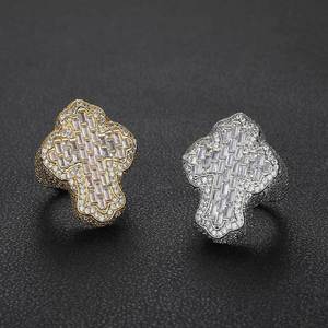 Invisible Channel Set Brass Inlaid Baguette <b>Cross</b> Moissanite <b>Rings</b> 18K Real Gold Plated 925 <b>Silver</b> Hip Hop Custom Makers B2Bs - Product Image 5
