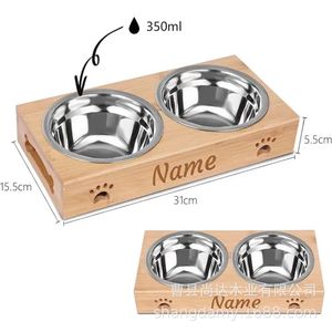 Comedero cuadrado de madera para mascotas, adecuado para gatos y perros, soporte para el cuello para beber y comer, soporte de madera para tazón de gato - Product Image 3