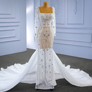 Jancember RSM67484 ilusión cuello cuadrado sirena vestidos de novia con tren largo - Product Image 4