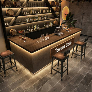 Aménagement intérieur personnalisé pour pub industriel |   Comptoir de bar vintage, présentoir à vin en bois et métal, mobilier de restaurant - Product Image 3