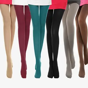 Collants en microfibre pour femmes doux semi-opaque couleur unie taille haute collants colorés