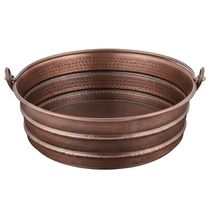 Évier artisanal vintage en cuivre avec poignées, bassin métallique, surface polie, bol décoratif, élégant pour la maison et la cuisine - Product Image 1