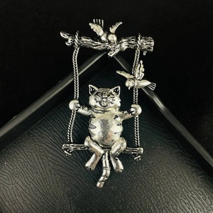 Broche de pájaro oscilante de gatito Vintage, alfileres de joyería bonitos - Product Image 4