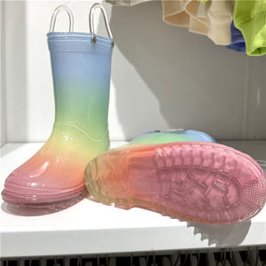 Zapatos de lluvia para niños de arcoíris para niños, Botas de lluvia antideslizantes de tubo medio para niñas de escuela primaria, arcoíris con asa, Agua para las cuatro estaciones - Product Image 5