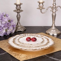 Juego de Platos de Porcelana Fina con Borde Dorado, Vajilla de Cerámica Blanca Contemporánea para Bodas, Juego de Platos Redondos para 6 Personas