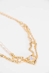 Bracelet pendentif en forme de cœur, plaqué or argenté + perles dorées opales, bijoux tendance classiques, cadeau pour femmes - Product Image 2