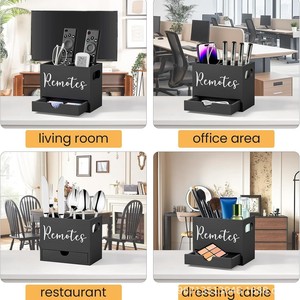 Remote Control <b>Storage</b> <b>Box</b> With <b>Drawer</b> Solid Pine Wood Organizer For Living Room Desktop - Product Image 4