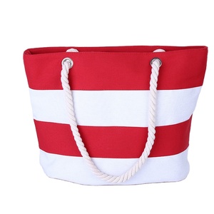 Sac fourre-tout promotionnel OEM en toile de coton réutilisable et écologique, à rayures, avec fermeture éclair, idéal pour la plage - Product Image 1