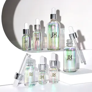 Olie Druppelaar Fles 5Ml 10Ml 15Ml 20Ml 30Ml 50Ml 100Ml Cosmetische Iriserende Holografische Ronde Serum Glazen Fles Met Druppelaar