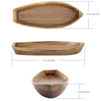 Assiette décorative en bois d'acacia massif, forme bateau, faite à la main, durable, pour fruits, en-cas, fruits de mer, passe au lave-vaisselle, pour la maison et l'hôtel