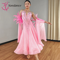 Costume de danse de salon lyrique sur mesure pour femmes Yundance B-25145, robe de compétition de valse en satin rose et mousseline