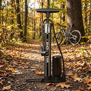 Pompe à vélo professionnelle avec manomètre, <span class=keywords><strong>valve</strong></span> Presta et Schrader universelle - Product Image 1