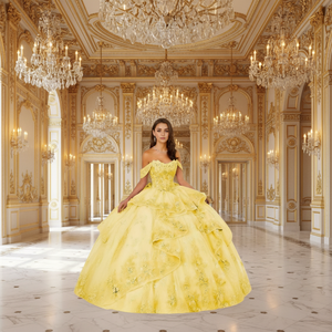 baby yellow formal dress Baby Yellow Lace Top Sweetheart A-line Organza A-line Elegant Long Pro –  SposaBridal main image 1