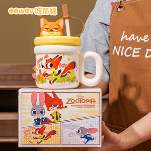 <span class=keywords><strong>Mug</strong></span> en céramique de dessin animé <span class=keywords><strong>Disney</strong></span> avec paille, couvercle et poignée, tasse à café et à lait pour le bureau, la maison et les cadeaux - Product Image 2