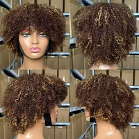 Perruques abordables fabriquées à la machine avec 100 % de cheveux brésiliens : Perruques courtes style pixie afro bouclées crépues sans dentelle pour femmes