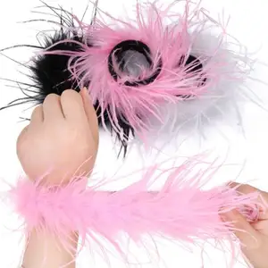 Fluffy Slap Wristband Women Hair Band Ostrich Feather Fur Cuffs Custom Slap Bracelets