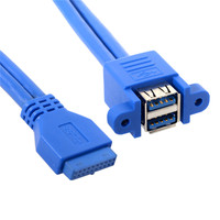 Adaptor 2 Port USB 3.0 Ganda Female 20-Pin Female untuk Pemasangan di Motherboard Komputer dengan Lubang Sekrup, Isolasi PVC, Tembaga Berlapis Timah
